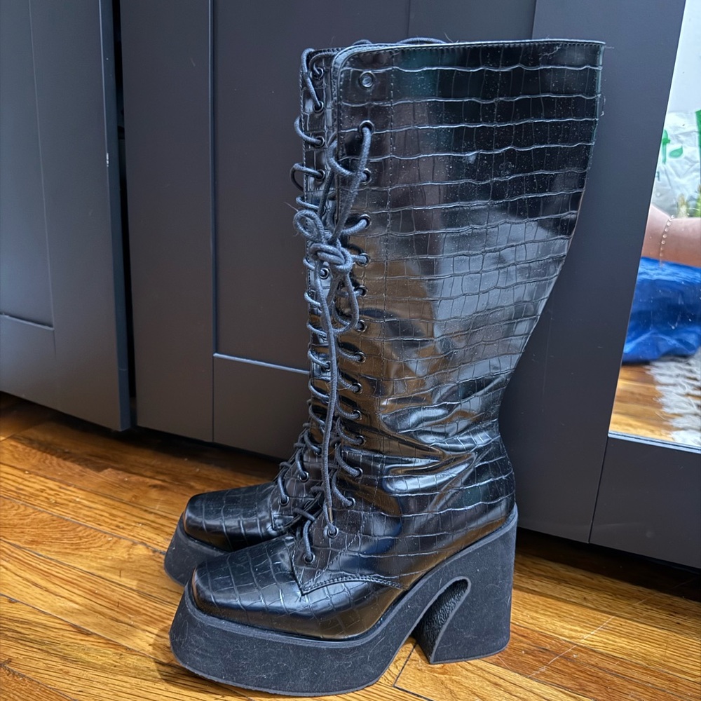 Nasty Gal Black Lace Up Platform Boots